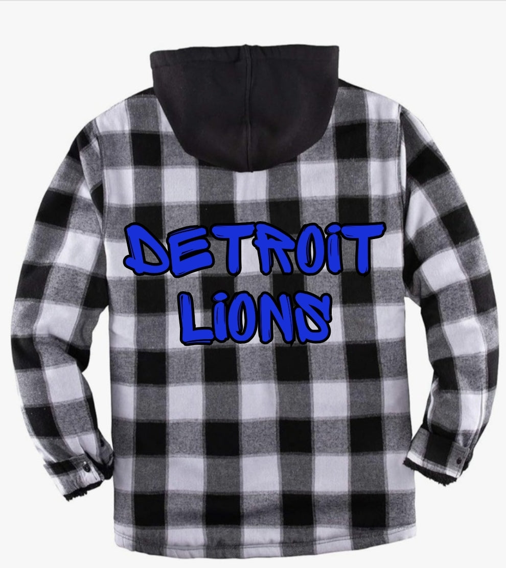 Detroit Lions Sherpa Lined Full Zip Hooded Plaid Jacket